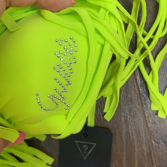 Guess Triangle Fringe Neon Yellow Bikini Top - Picture 3 of 8